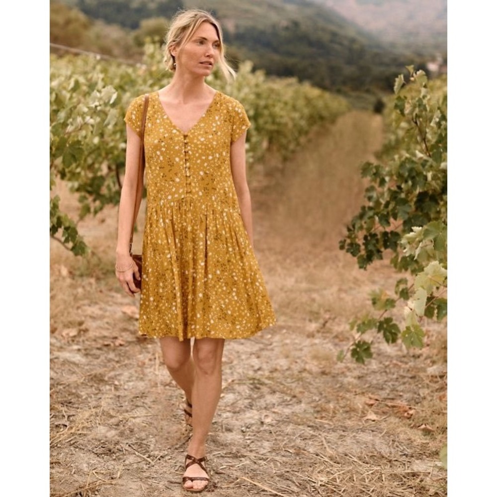 Garnet Hill Mustard Yellow Floral Mini Dress